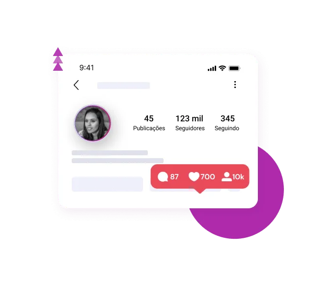 Card Mostrando um perfil recebendo milhares de seguidores e curtidas Instagram
