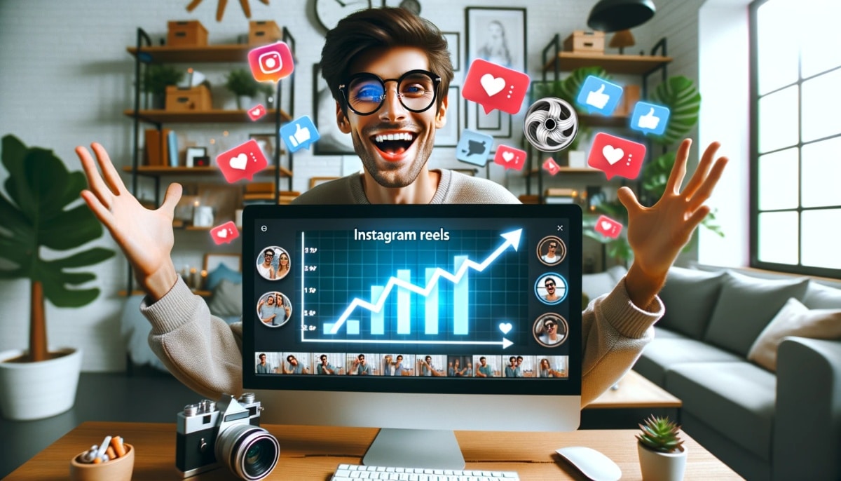 Digital Influencer feliz por receber milhares de visualizações reels