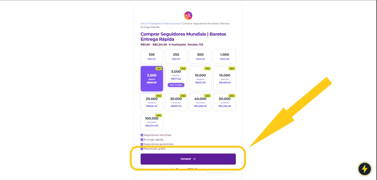 Comprar Seguidores Mundiais | Baratos Entrega Rápida 7 Print mostrando como começar a comprar seguidores mundiais na Agência Zuric