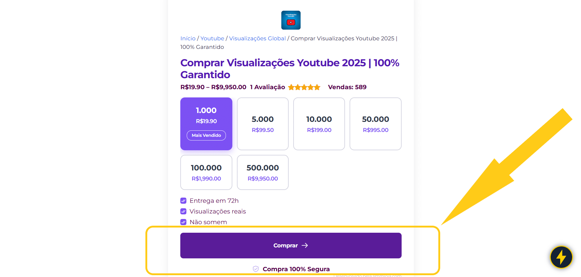 Comprar Visualizações Youtube 2026 | 100% Garantido 2 Print mostrando como começar a comprar visualizações Youtube na Agência Zuric