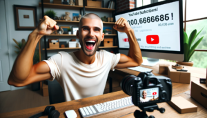 digital influencer feliz ao ganhar milhares de inscritos no Youtube