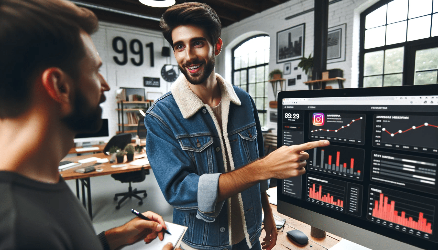 homens analisando as métricas do Instagram