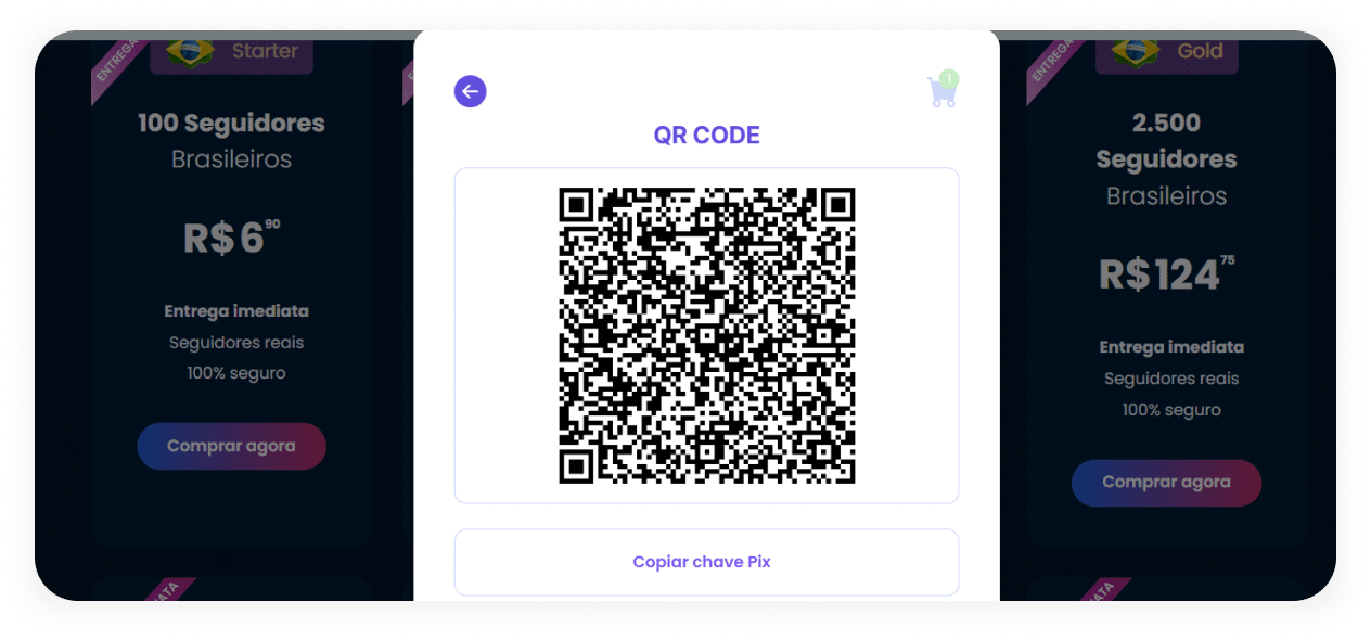 QR Code pix referente a compra de seguidores