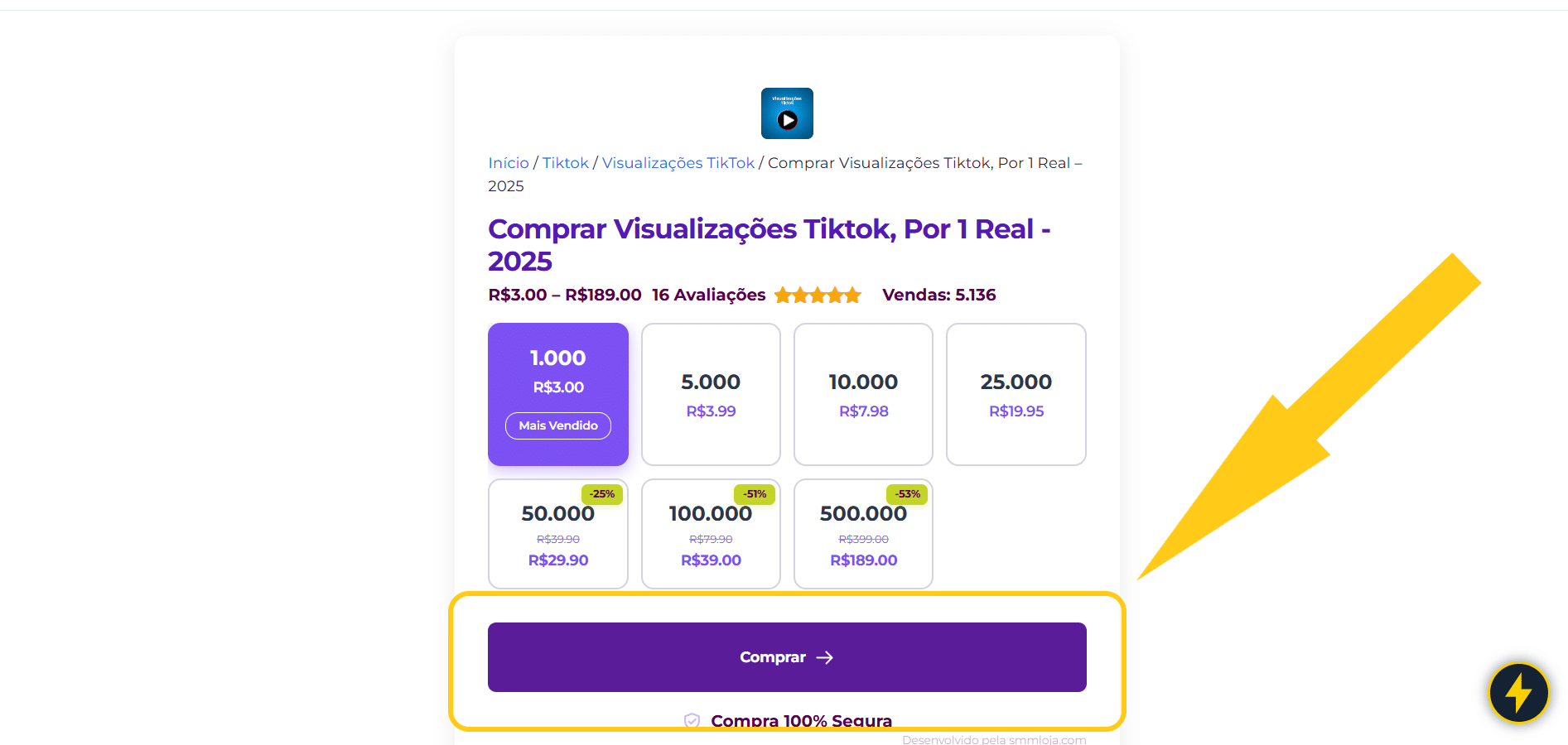 Comprar Visualizações Tiktok, Por 1 Real - 2026 3 Print mostrando como começar a comprar visualizações TikTok na Agência Zuric