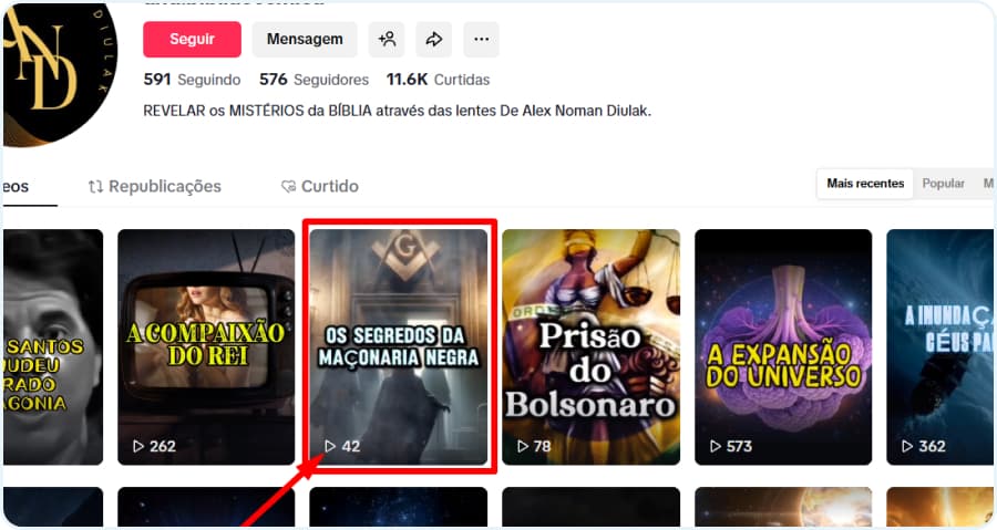 Print de tela mostrando a quantidade de visualizações que o vídeo tem antes de solicitar visualizações grátis Tiktok O vídeo inicia com 42 visualizações no tiktok