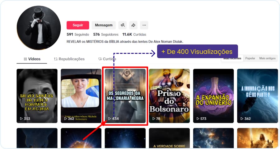Print de tela mostrando que as visualizações grátis para Tiktok foram devidamente entregues Print de tela mostrando que as visualizações grátis para Tiktok foram devidamente entregues
