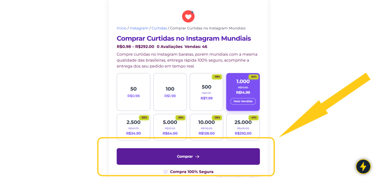Comprar Curtidas no Instagram Mundiais 1 Print mostrando como começar comprar curtidas no Instagram mundiais na Agência Zuric